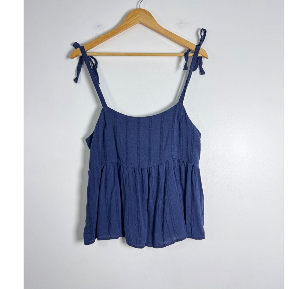 Cottagecore Old Navy Womens XS Peplum Cami Top Navy Blue Tie Shoulder Textured